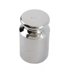 Stainless steel cylinder with diameter of 2 inches and height of 6 inches. 100 gram weight. Smooth surface and white background.
