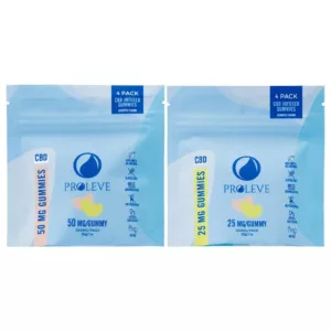 4-pack of small, round sour lemon gummies in clear plastic bag with white label and blue text.
