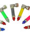 Six pipes in a circular pattern made of stainless steel and colored plastic, connected by hoses and a metal valve for gas/liquid control.