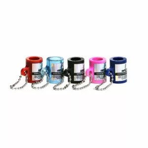 Set of 6 colorful plastic lighters with metal keychains. Arranged in a circle, easy to split and share.