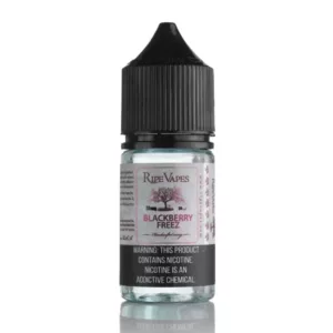 Clear bottle of Blackberry Freeze Salt e-liquid by Ripe Vapes, with bold 'Blackberry Freeze' label and screw cap top.