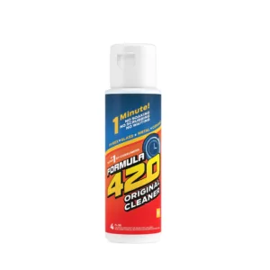 This is an empty plastic bottle of Formula 420 Cleaner, labeled 4000 in red and Cleaner in blue. The background is white.