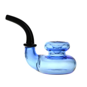 Classic blue Sherlock-style pipe with black stem and band around bowl. Straight shank and short stem.