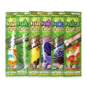 Juicy Hemp Wraps are hemp-infused edible wraps in flavors like strawberry cheesecake, blueberry, and grape, providing a smooth, satisfying experience without smoking.
