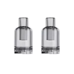 Two clear glass vials with a small amount of liquid inside, used as replacement pods for the Moti X Vaporesso device.