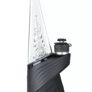 sleek waterpipe made of black plastic and glass, featuring temperature control and an LED light.