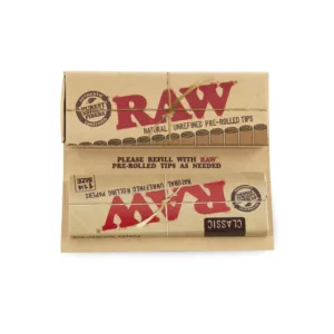 The Classic Masterpiece 1 1/4 Papers are made of brown paper and feature the word RAW written in white letters. They are currently listed on a smoking company website.