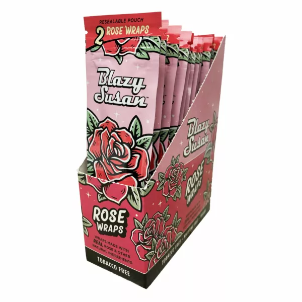 Pink rose design wraps in a red and white box, perfect for smoking.