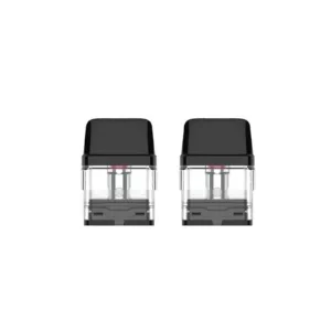 Two small, black plastic vapor pods with a smooth surface and a small hole on one end. Perfect for Vaporesso XROS SINGLE device. #XROSPOD #Vaporesso