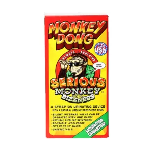 brand of monkey-shaped condoms with a red and green design, featuring serious monkey in bold letters on the packaging. The image clear and well-lit photograph of the box, showing the front and back of the packaging.