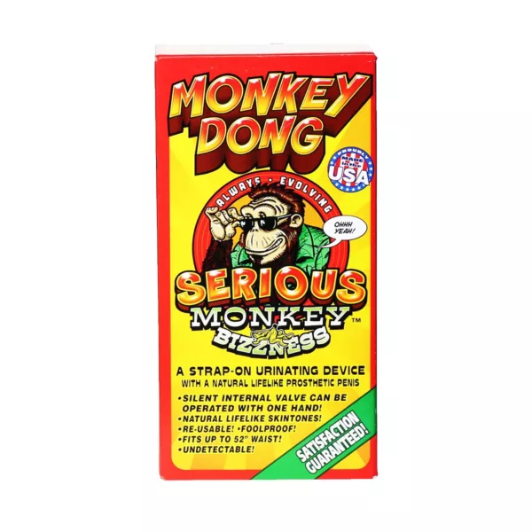 brand of monkey-shaped condoms with a red and green design, featuring serious monkey in bold letters on the packaging. The image clear and well-lit photograph of the box, showing the front and back of the packaging.