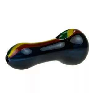 Handcrafted Black Rasta Glass Pipe with multicolored stripe, small bowl, and comfortable mouthpiece. High-quality and suitable for tobacco. Available in various sizes and colors.