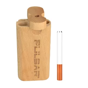 Handcrafted wooden lighter with white filter, rectangular shape and rounded edges. Perfect for smoking enthusiasts.