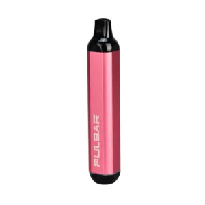 Pink e-cigarette with black tip and clear plastic body, designed as a tobacco/nicotine-free alternative to traditional cigarettes.