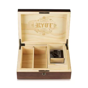 Organize your smoking accessories in style with the RYOT Walnut Combo Box. Two compartments for match boxes and a small tray, plus a drawer for additional items. Perfect gift for any smoker.