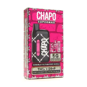 Protect your smoking essentials with the Supermax 5g Disposable from Chapo BRCD, featuring a pink box with barbed wire design and the word Chapo in white letters.