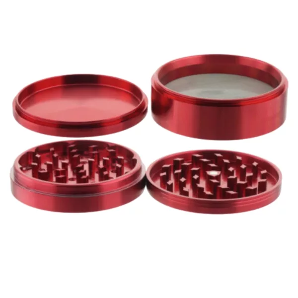 4-piece aluminum grinder with 150ml capacity, 4 holes on sides for easy assembly and storage.