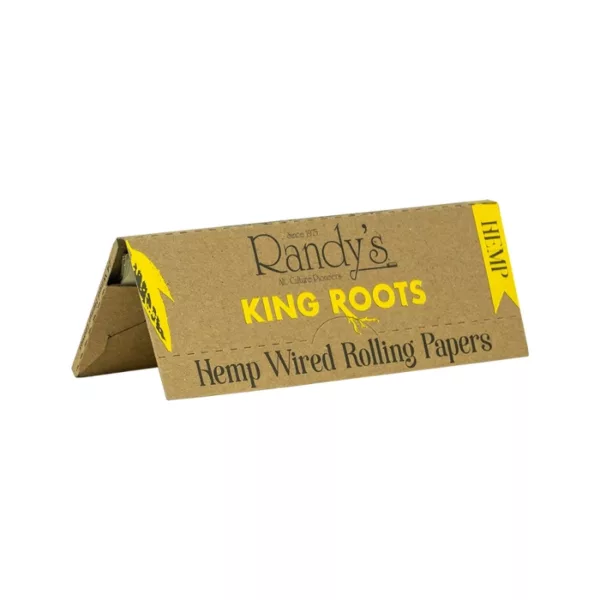 High-quality white rolling paper with brown design and 'King's Roots' branding.