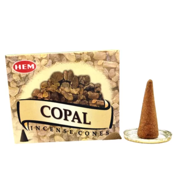 Small box of Copal incense cones, made of brown resin. Perfect for religious ceremonies and aromatherapy. Each box contains 10 cones.
