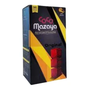 Red and yellow packaging with black text on a white background. 96 pieces of Coco Mazaya chocolate in a pack. Product information on the back.