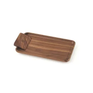 A small wooden tray with smooth handles, simple design, and rectangular shape suitable for holding small objects.