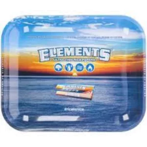 Large metal rolling tray with blue background and white 'Elements' text. Suitable for serving food and drinks.