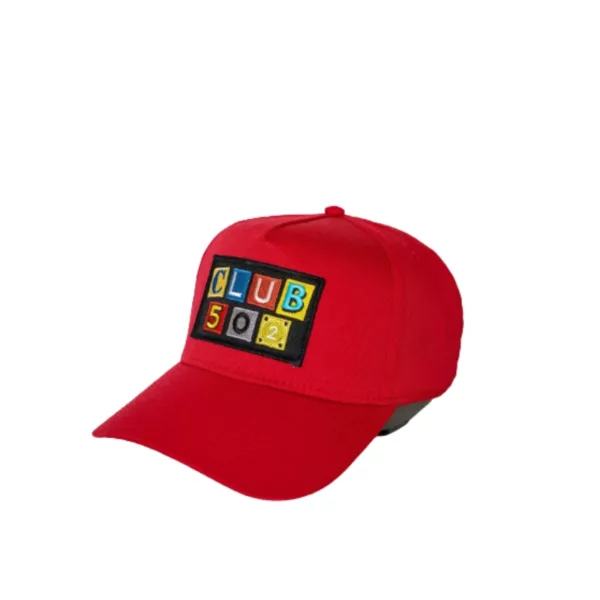 Six-panel, adjustable baseball cap with embroidered logo on front, flat bill, and no additional features.