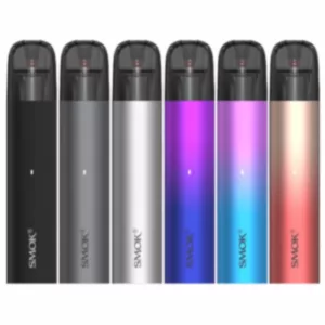 Vaporizer with sleek, modern design in black, blue, purple, and red. Compact size and easy to use. USB charging and battery level display. Easy to carry.