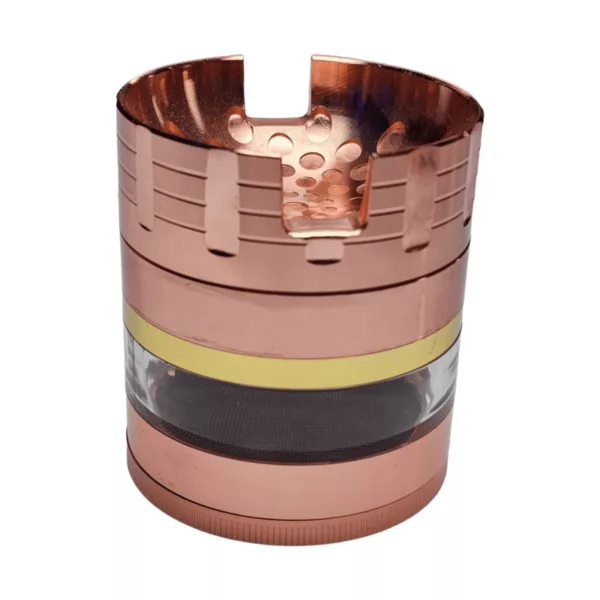 Copper tube with yellow strip and clear plastic tube, featuring a metal band around the middle.