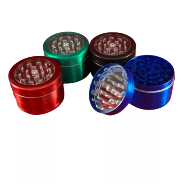 Four colored grinders on white background, showcasing Clear Top Clear Teeth-BVHX534.