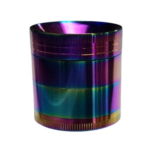 Rainbow Concave Grinder with metallic finish, adjustable grind settings, and removable lid for easy access.