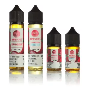 Three bottles of 'Sweet Treats' e-liquid in Strawberry, Watermelon, and Blueberry flavors, arranged on white background.