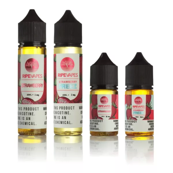 Three bottles of 'Sweet Treats' e-liquid in Strawberry, Watermelon, and Blueberry flavors, arranged on white background.
