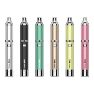 The Evolve Plus - Yocan vaporizer is a sleek and modern device with four different colors (green, blue, yellow, and pink) and a compact size for easy portability.
