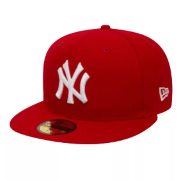 Red New York Yankees fitted cap with white logo on front. AL201 Red Yankees Hat.