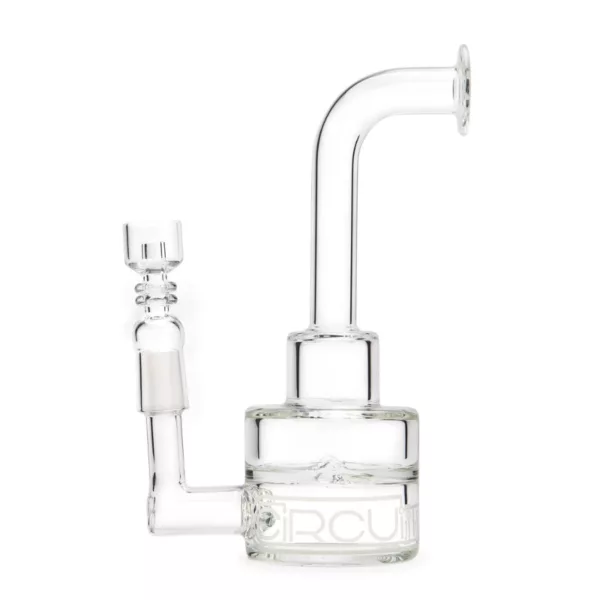 Large clear circuit rig with glass body and stainless steel attachments for use with bong or pipe. Water filtration system for a smooth smoking experience.