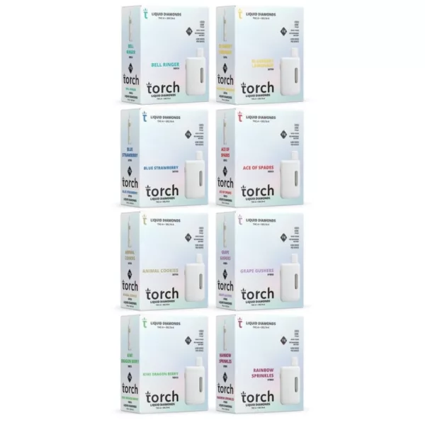 Six colorful and unique toothbrushes in a row, with different designs and colors ranging from pink to purple, in a white packaging with black brand name 'Touch'.