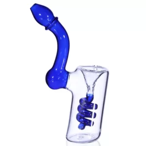 Blue Oak Bubbler - Clear glass bowl with blue plastic accents, large round bowl and clear plastic stem.