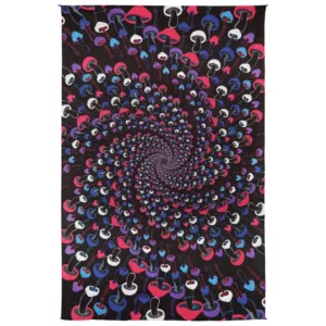 Abstract 3D design featuring a spiral pattern in blue, purple, and red shades on a black background with a glowing effect.
