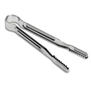 Stainless steel alligator tongs for serving and preparing food in restaurants and bars.