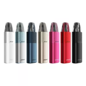 sleek and modern vaporizer with a metallic body and transparent window. It is small and portable, available in metallic colors, and designed for use with e-liquids for vaping and smoking.