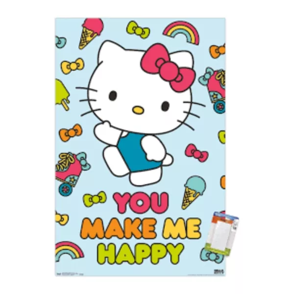 Happy Hello Kitty poster with cute cartoon character and 'You make me happy' text. Perfect for spreading joy in children's rooms or anywhere.