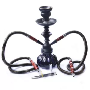 Echo Hookahs' Double Hose Mini Hookah in blue metal design, perfect for Middle Eastern and North African tobacco smoking.