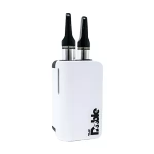 Vape pen with two black tips and white body, featuring Dank Fung Extracts. Autodraw function. No additional details provided.