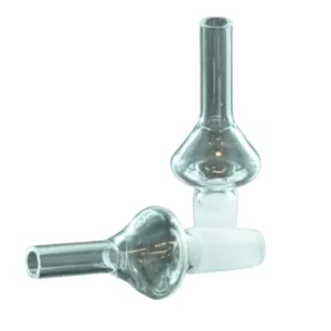 Two clear glass pipes connected by a flexible tube, round base, on white background.