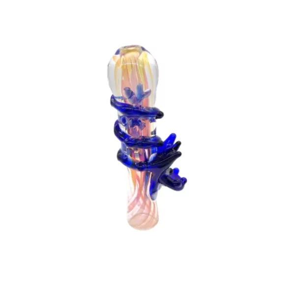 Dragon-themed chillum with blue/purple colors and matching dragon-shaped rolling paper available on HugLife's website.