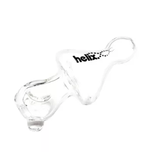6 Helix Mini Hand Pipe by GRAV - Clear glass with black hydro writing and small, round base.