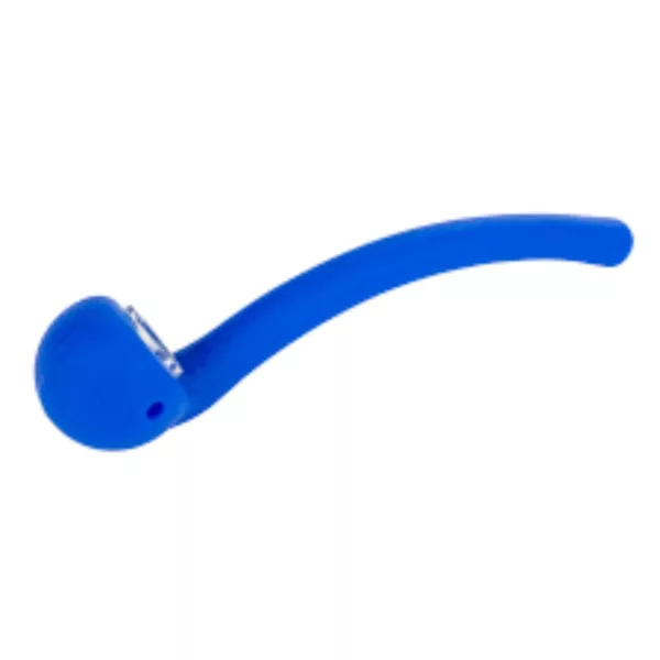 Blue plastic curved tube pipe with small circular hole at end - Bowl For Silicone Gandolf - WWBFSG.