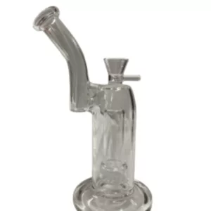 Glass bong with clear bowl and opaque stem. No other details visible.