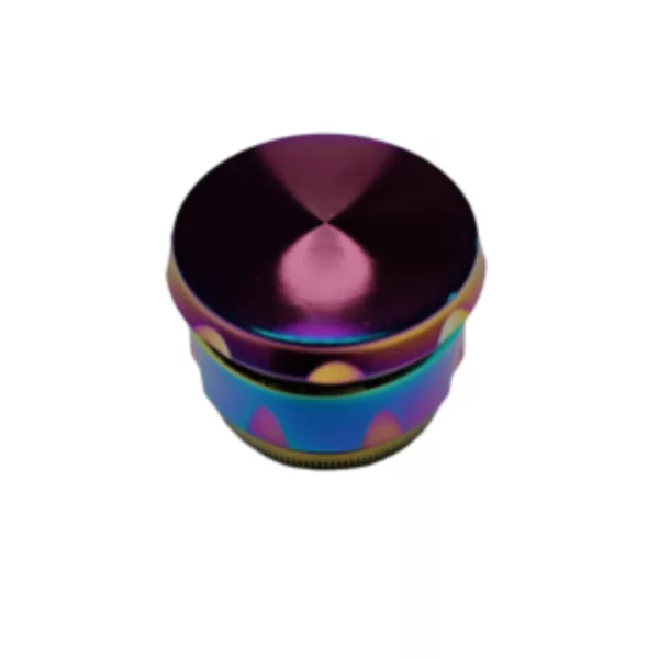 Round glass grinder with rainbow design, difficult to determine size due to design.